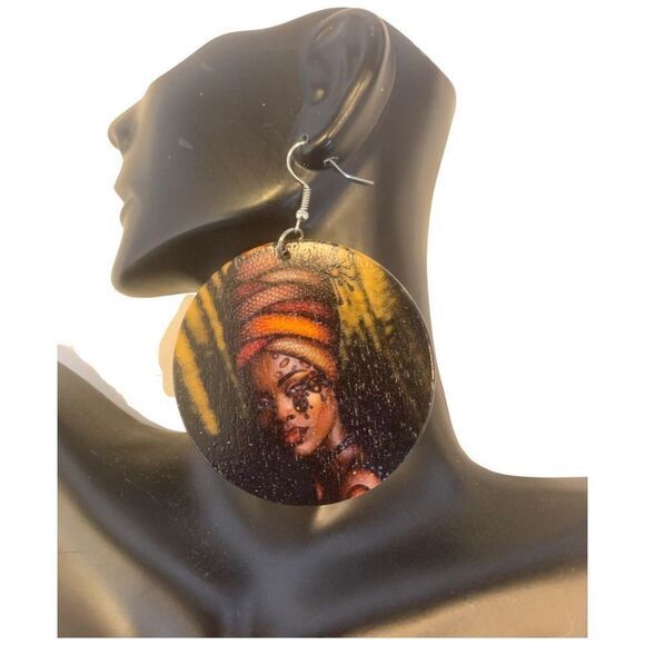 Afrocentric Earrings Head Wrap Lady - Picture 1 of 4